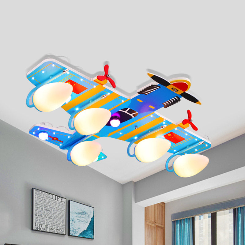 Blue Jet Ceiling Light Kids Style 4-Head Acrylic Semi Flush Mount Lighting for Boy's Bedroom