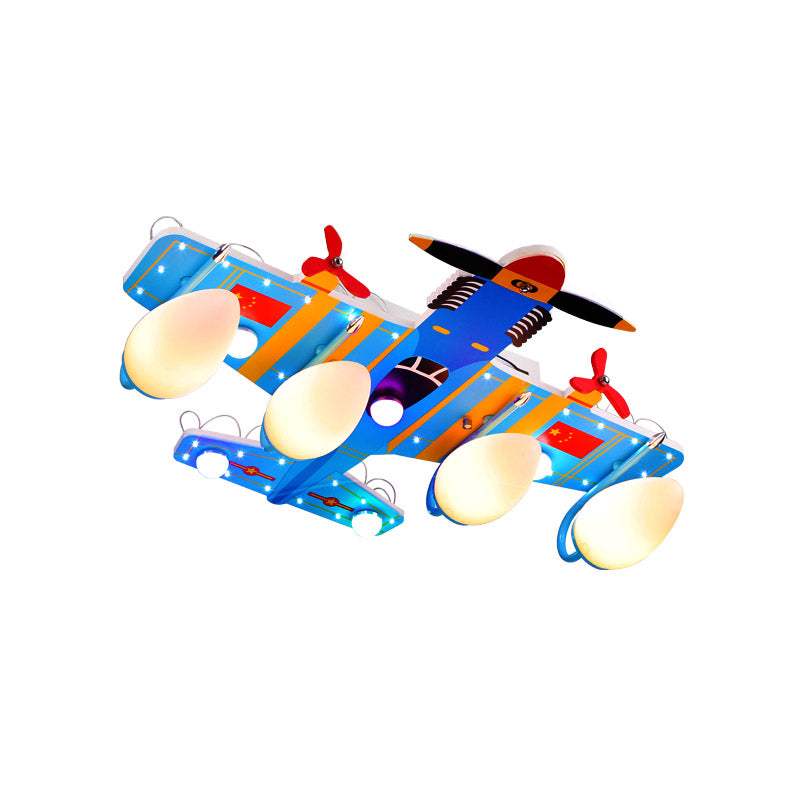 Blue Jet Ceiling Light Kids Style 4-Head Acrylic Semi Flush Mount Lighting for Boy's Bedroom