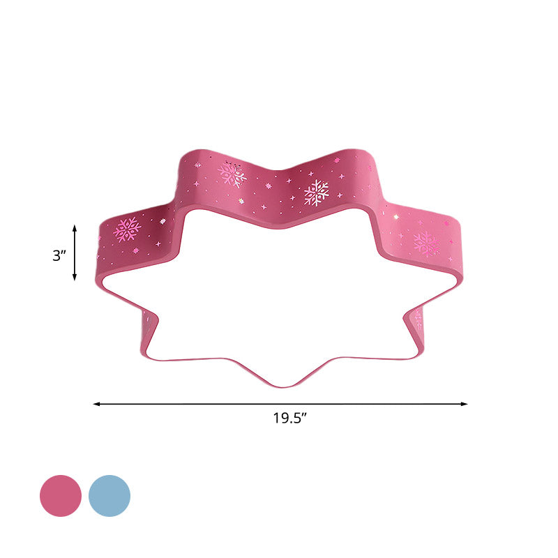 Snowflake Kindergarten Flushmount Iron Macaron LED Ceiling Lighting with Recessed Diffuser in Pink/Blue