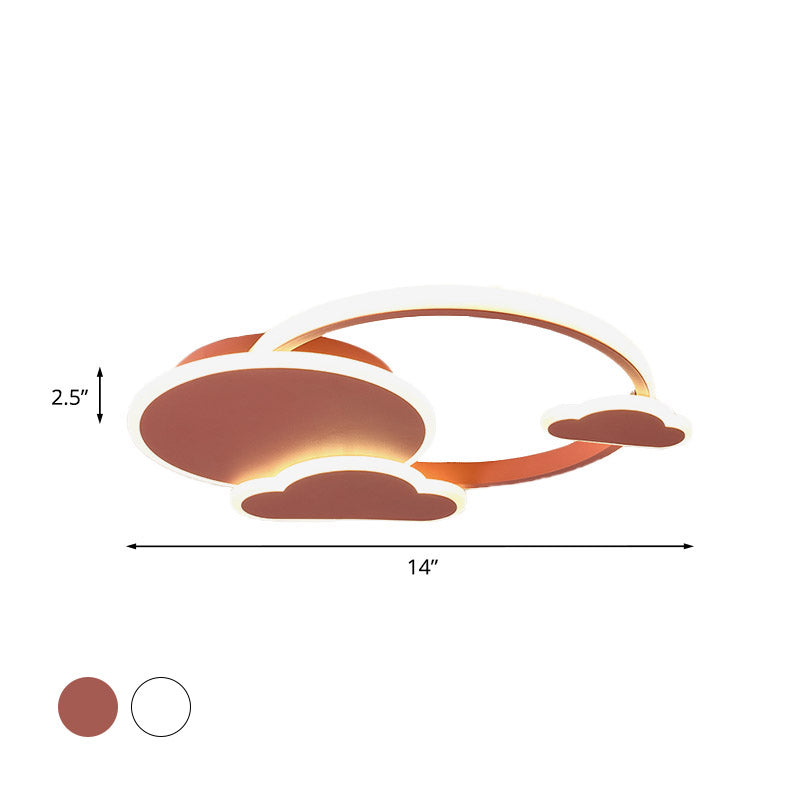 Macaron LED Flush Light Fixture White/Pink Sun Behind Cloud Ceiling Mount Lamp with Acrylic Shade in Warm/White Light