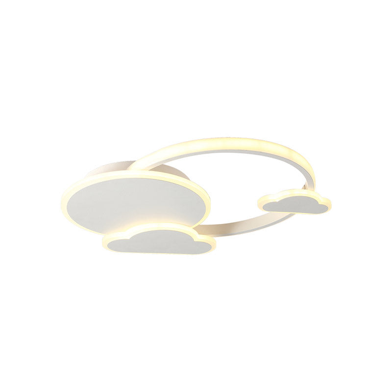 Macaron LED Flush Light Fixture White/Pink Sun Behind Cloud Ceiling Mount Lamp with Acrylic Shade in Warm/White Light