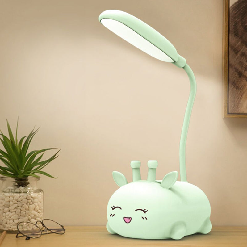 Cartoon Sika Deer Lámpara de escritorio de plástico Room Led Night Light con brazo flexible en blanco/rosa/azul