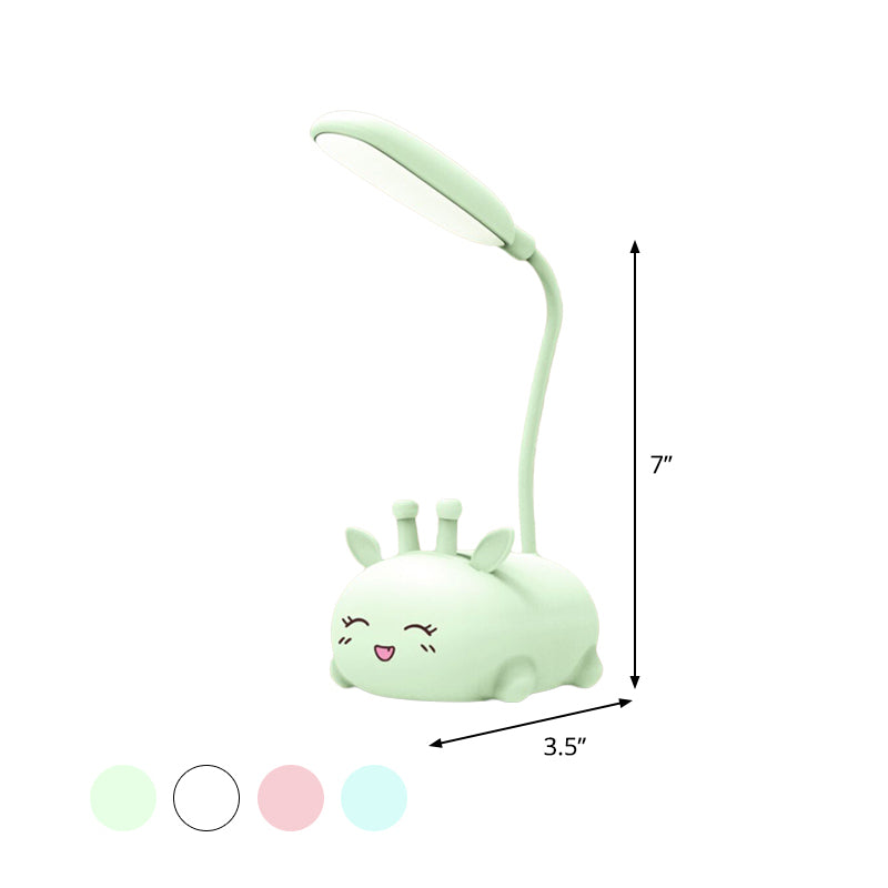 Cartoon Sika Deer Desk Lamp Plastic Kid Room LED Night Light with Flexible Arm in White/Pink/Blue