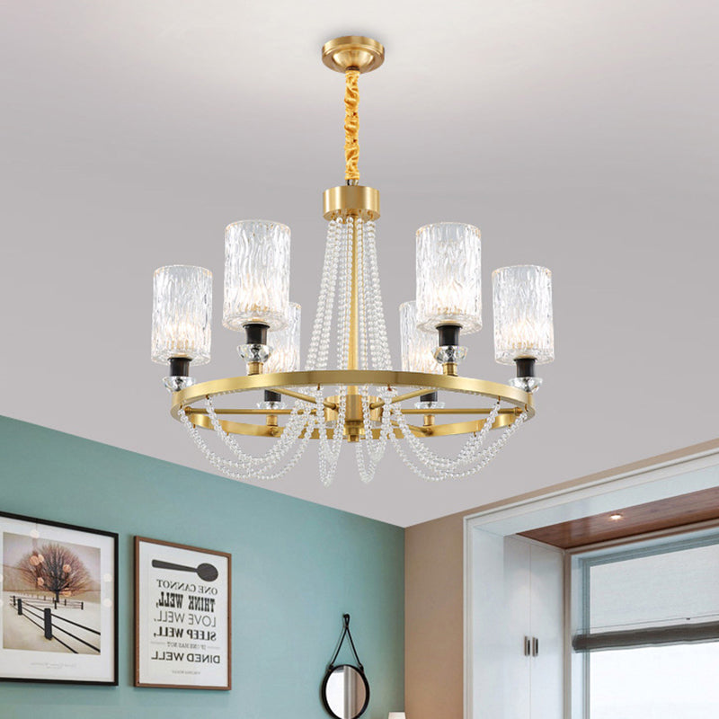 6-head cilinder kroonluchter lamp postmodern goud golvend kristal hangend plafondlicht
