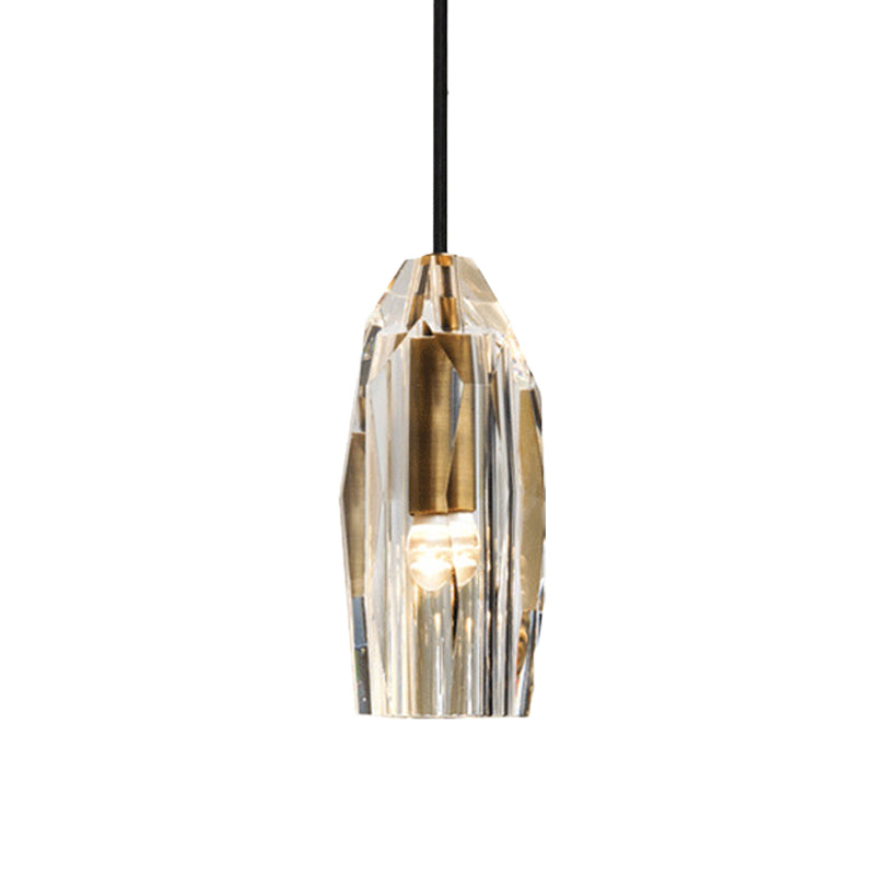 Crystal Rock Pendulum Light Minimalist 1-Light Dining Room Pendant Lighting Fixture in Brass