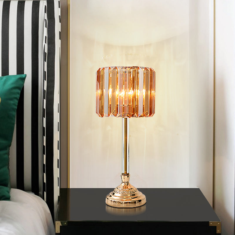 Crystal Prism Drum Night Lamp Postmodern Single Bulb Bedroom Table Lighting in Gold