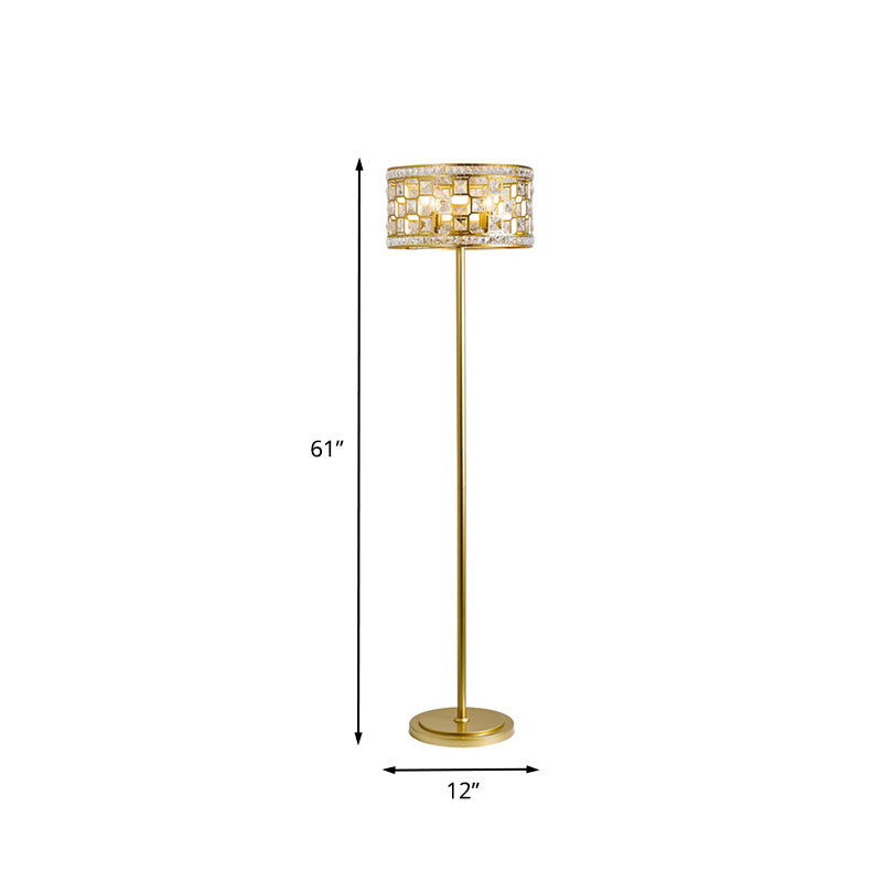 Cortes de tambor dorado luz de piso Lámpara de piso de pie de cristal tradicional