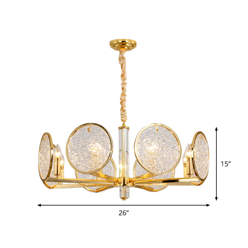 Postmodern Disc Chandelier 8 Heads Textured Glass Hanging Lamp in Gold over Dining Table