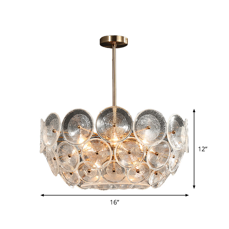 Clear Glass Bowl Shape Chandelier Modern 4-Light Dining Room Ceiling Hanging Light in Gold