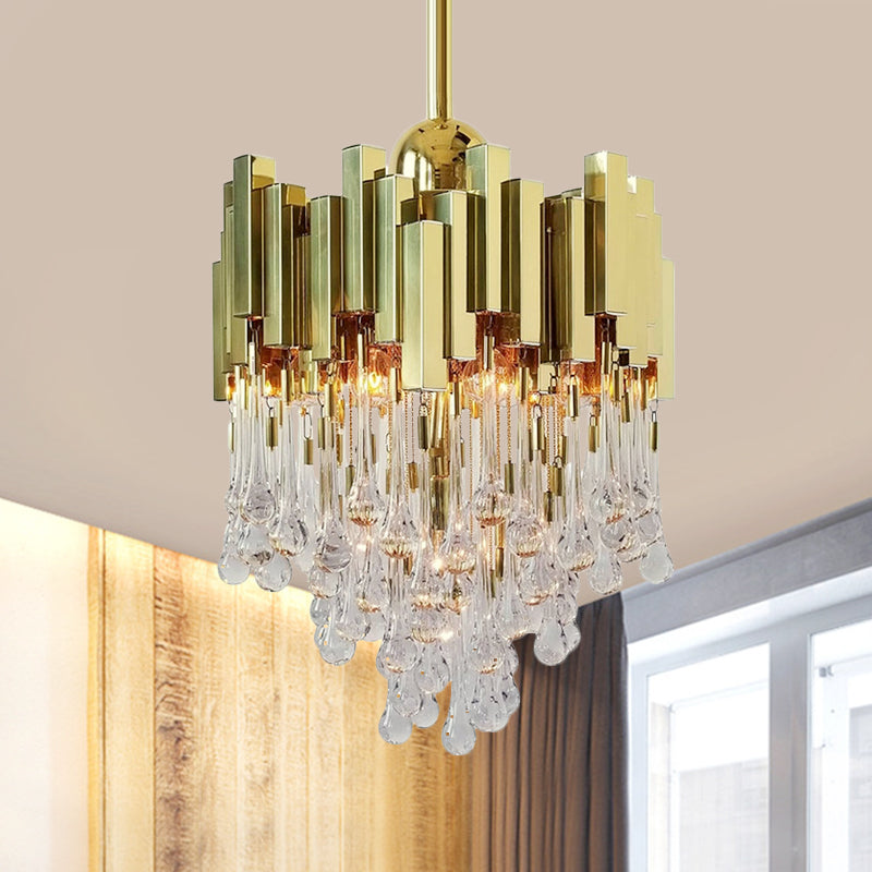 4 Lights Chandelier Contemporary Cascade Crystal Orb Ceiling Suspension Lamp in Gold