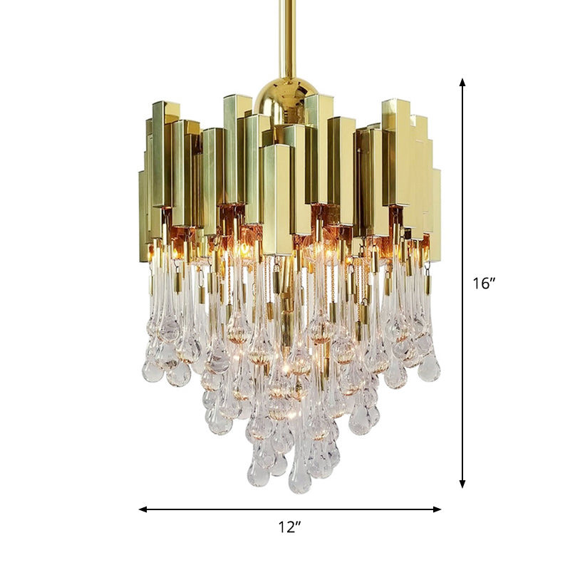 4 Lights Chandelier Contemporary Cascade Crystal Orb Ceiling Suspension Lamp in Gold