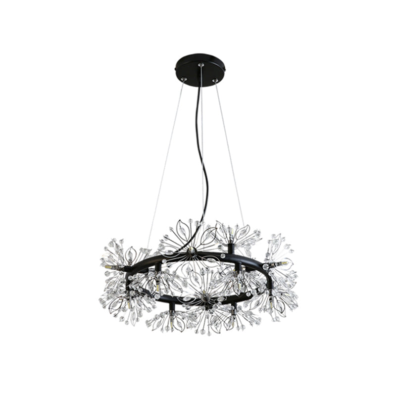 Black 18-Bulb Chandelier Lighting Modern Stylish Floral Crystal Bead Hanging Lamp Kit