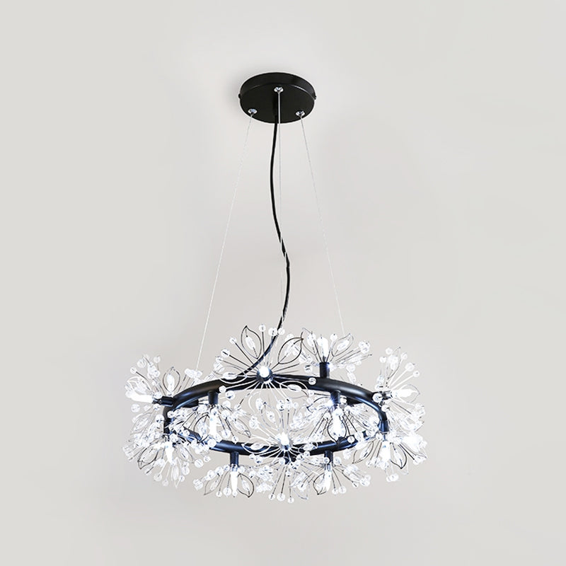 Black 18-Bulb Chandelier Lighting Modern Stylish Floral Crystal Bead Hanging Lamp Kit
