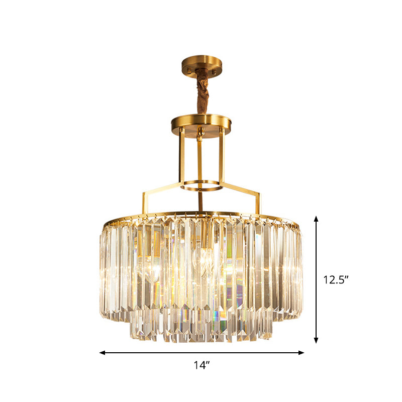 PRISMATIC Crystal Brass lampadario a 2 strati tamburo 3 lampadine moderne sospese lampada