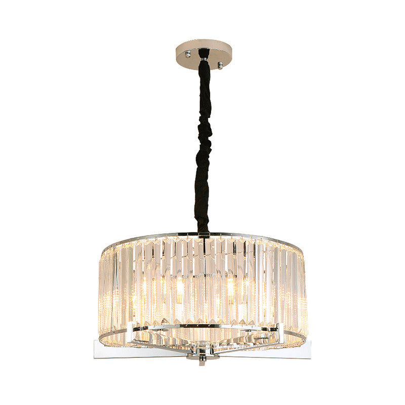 Modern Drum Ceiling Chandelier 5/6-Head Prismatic Crystal Suspension Light over Table