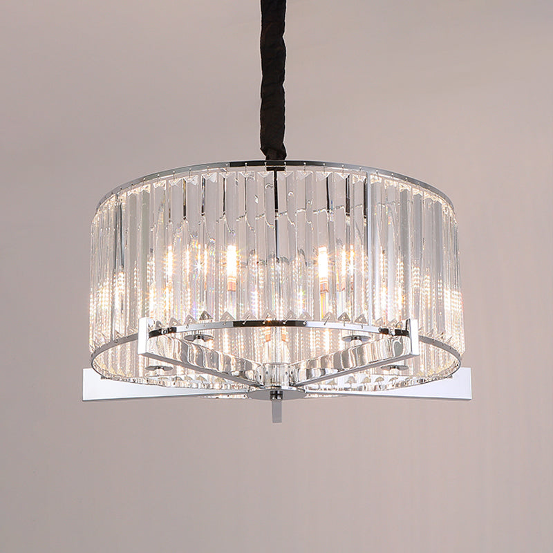 Modern Drum Ceiling Chandelier 5/6-Head Prismatic Crystal Suspension Light over Table