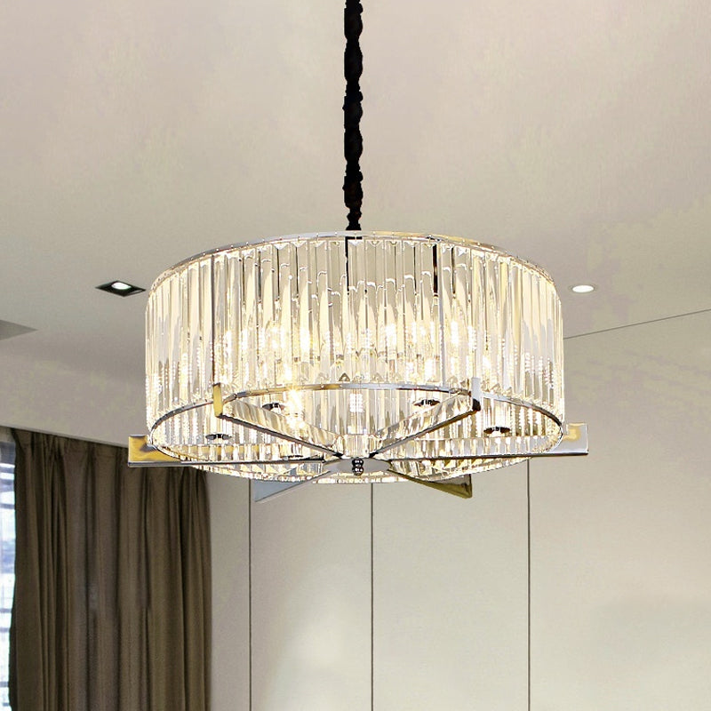 Modern Drum Ceiling Chandelier 5/6-Head Prismatic Crystal Suspension Light over Table