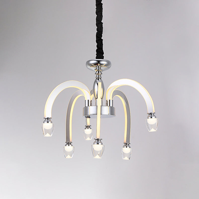 Stainless Steel Drooping Chandelier Modern Dining Room 21"/27.5" Wide LED Hanging Light Kit in Chrome with Crystal Finial