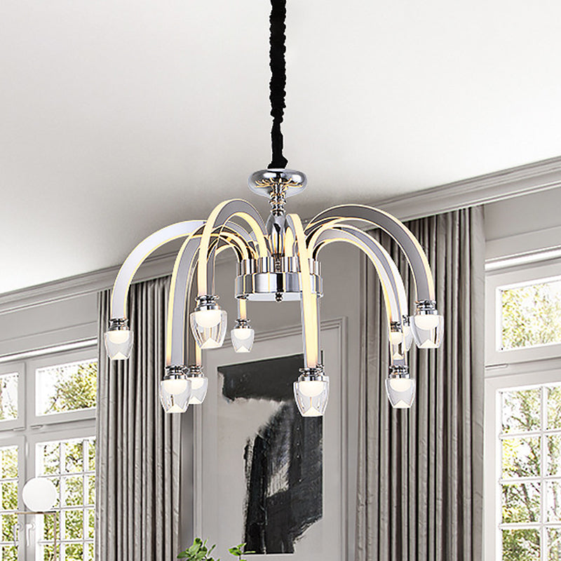 Stainless Steel Drooping Chandelier Modern Dining Room 21"/27.5" Wide LED Hanging Light Kit in Chrome with Crystal Finial