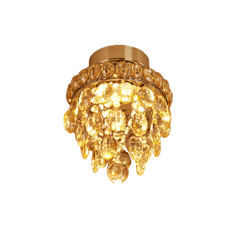 Single-Bulb Ceiling Flush Mount Light Modern Stylish Pipecone Faceted Crystal Orb Flushmount in Chrome