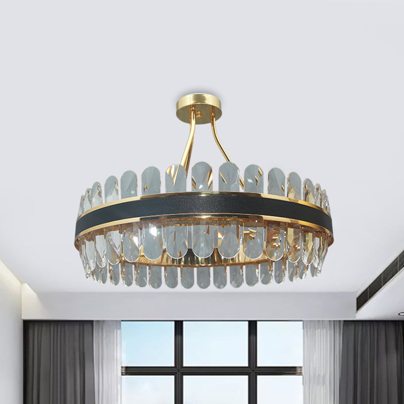 Kreisförmige Restaurant halb flush leichte postmoderne kristallschwarze und goldene LED -Deckenhalterlampe