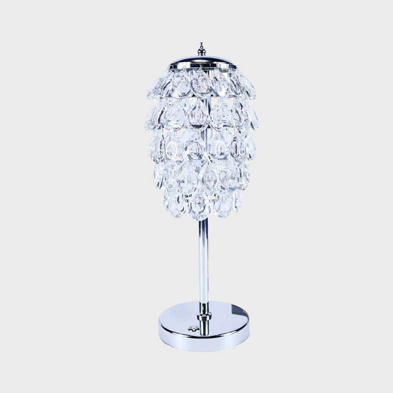 Pipe Cone LED Nightstand Light Modern Clear/Champagne Crystal Table Lighting with Chrome Rod Stem