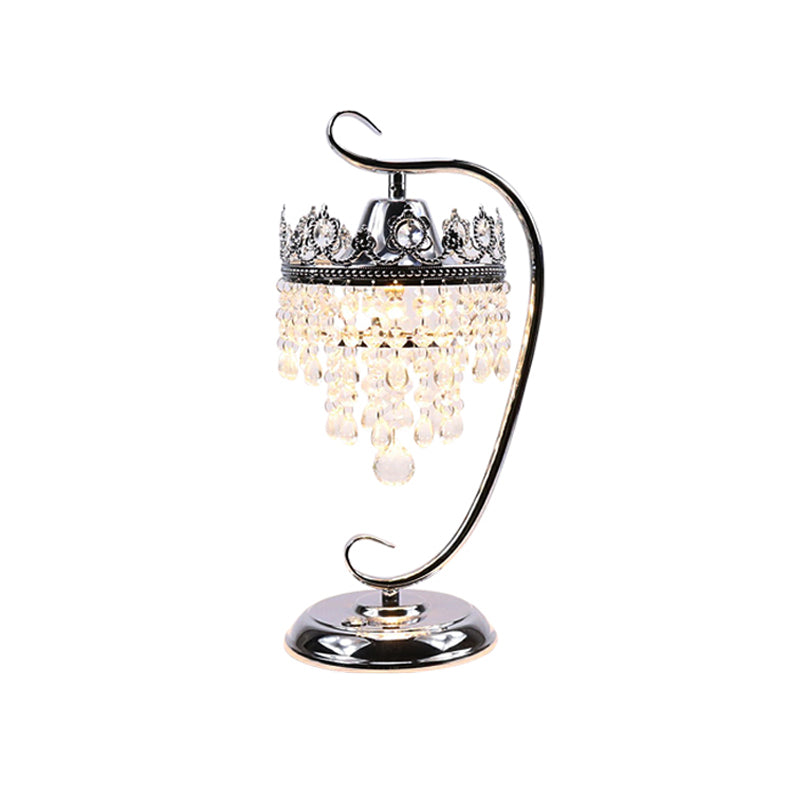 Lampada da comodino con scorrimento cromato Lampada da tavolo a LED da comodino in metallo retrò con drappo di cristallo