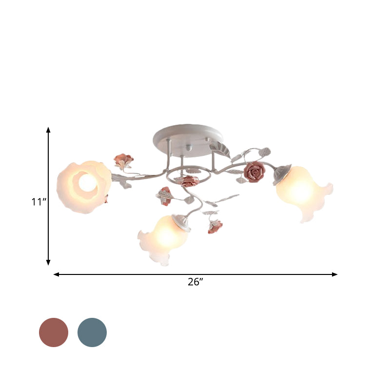 Campo de lámpara de lámpara de semi raspador de vidrio esmerilado 3/5/9 bombas Lámpara de montaje de techo de comedor en rosa/azul/azul-blanco