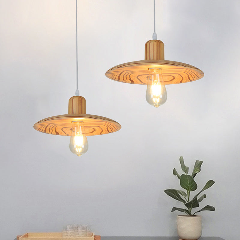 Forme de disque en bois Éclairage minimaliste 1 pendant léger beige / orange rouge suspendu pour salle à manger