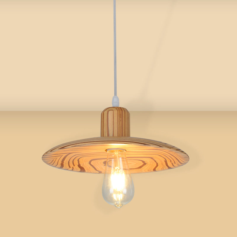Forme de disque en bois Éclairage minimaliste 1 pendant léger beige / orange rouge suspendu pour salle à manger