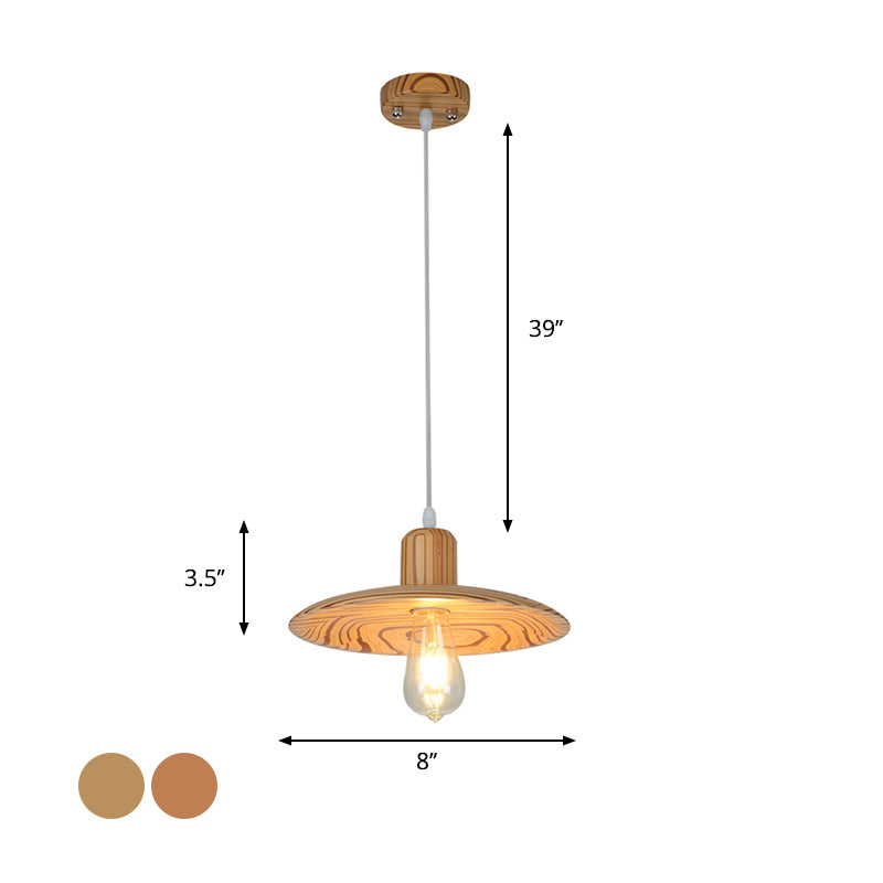 Forme de disque en bois Éclairage minimaliste 1 pendant léger beige / orange rouge suspendu pour salle à manger