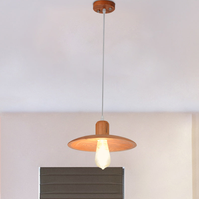 Forme de disque en bois Éclairage minimaliste 1 pendant léger beige / orange rouge suspendu pour salle à manger