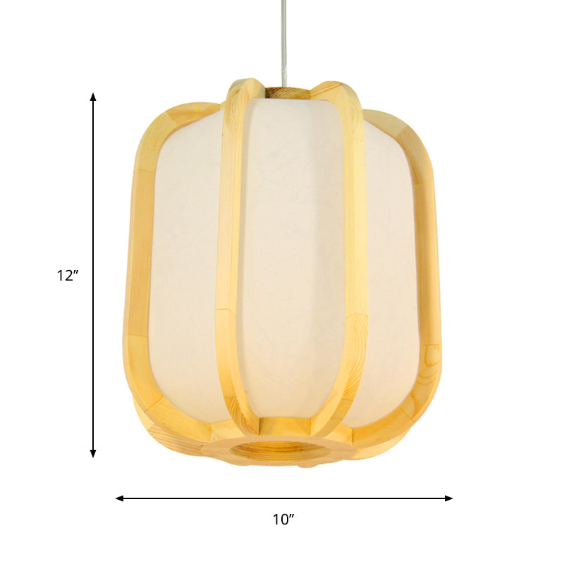 Lantern Wood Suspension Light Japanese 1-Light Beige Pendant Ceiling Lamp for Restaurant