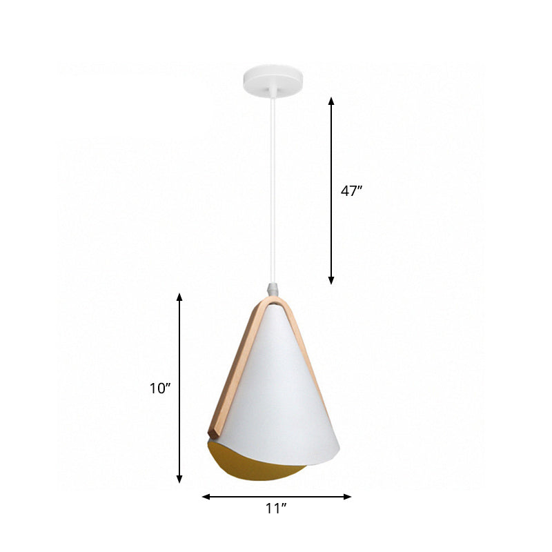 White-Wood Conic Drop Pendant Modernism 1-Bulb Metal Suspension Light over Dining Table