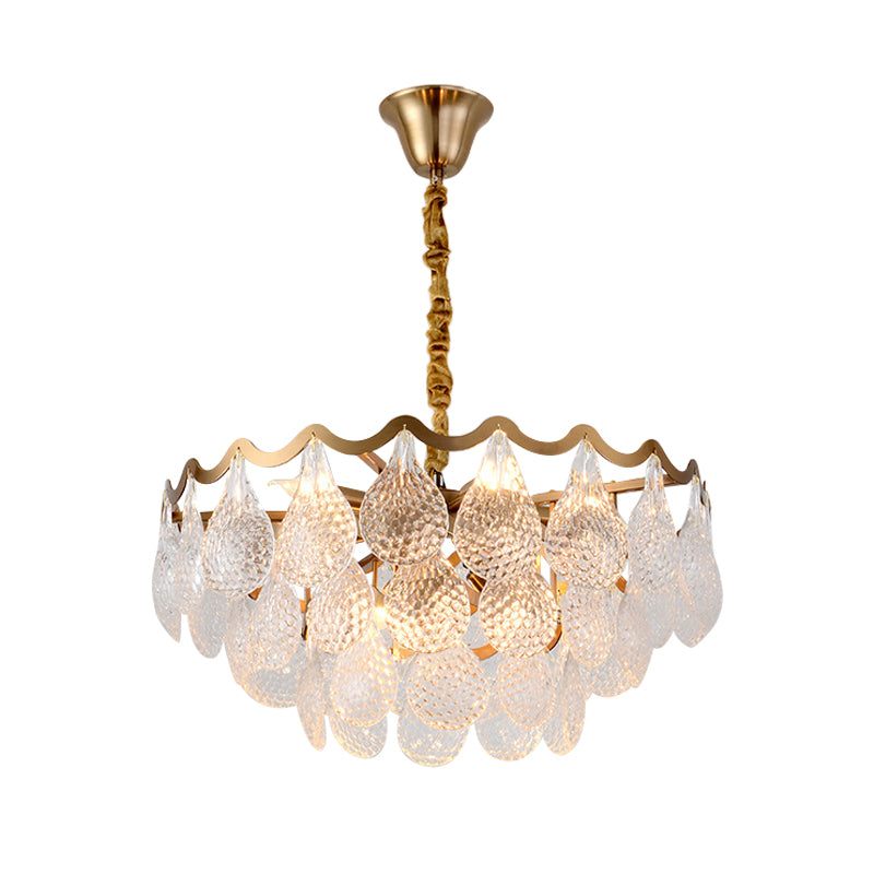 Tiered Bedroom Chandelier Lamp Postmodern Clear K9 Crystal 8 Bulbs Brass Suspension Light