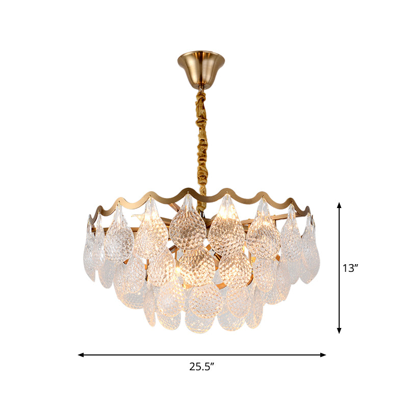 Tiered Bedroom Chandelier Lamp Postmodern Clear K9 Crystal 8 Bulbs Brass Suspension Light