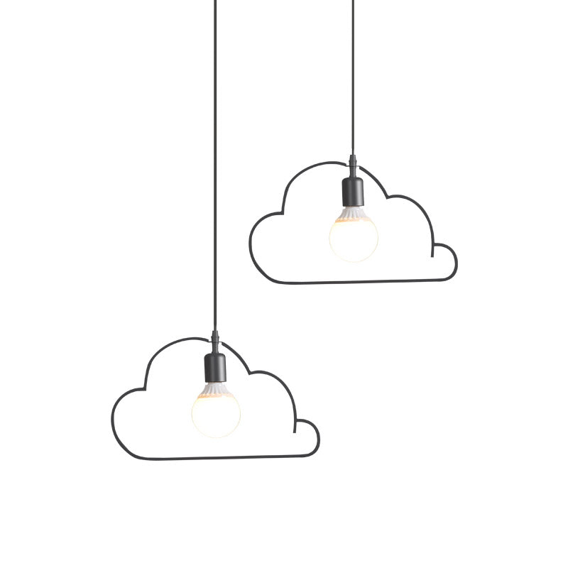 Cuisine à 2 bulbs pendante multiples pendante nordique noir / blanc pendulaire avec un cadre en fer nuageux