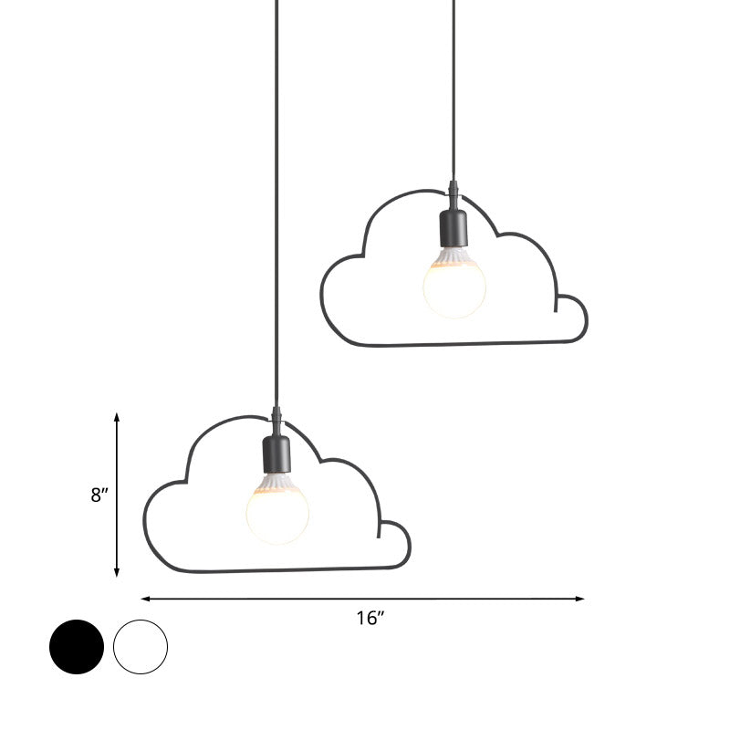 Cuisine à 2 bulbs pendante multiples pendante nordique noir / blanc pendulaire avec un cadre en fer nuageux