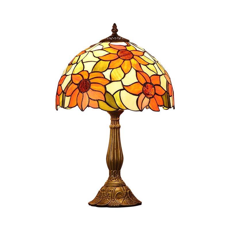 Bronze Finish 1 Bulb Night Lamp Tiffany Sunflowers Hand-Cut Stained Glass Table Light