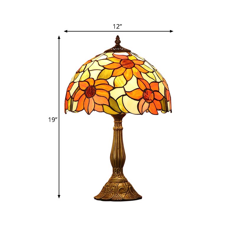 Bronze Finish 1 Bulb Night Lamp Tiffany Sunflowers Hand-Cut Stained Glass Table Light