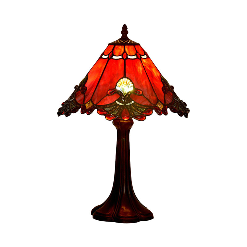 Hand-Cut Stained Glass Coffee Night Lamp Squared Pyramid 1 Bulb Tiffany Table Lighting