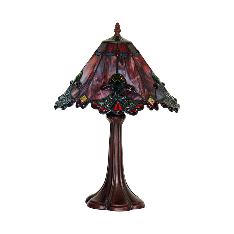 Hand-Cut Stained Glass Coffee Night Lamp Squared Pyramid 1 Bulb Tiffany Table Lighting