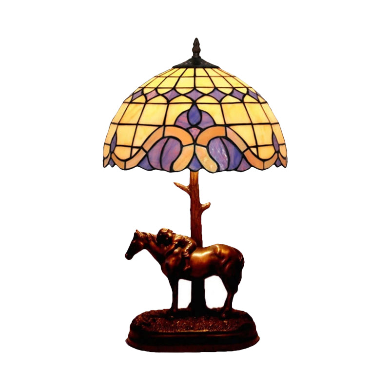 Lampada da tavolo per bambini che trasporta cavalli in resina Lampada da notte per caffè a 1 testa in stile Tiffany con paralume in vetro colorato a griglia