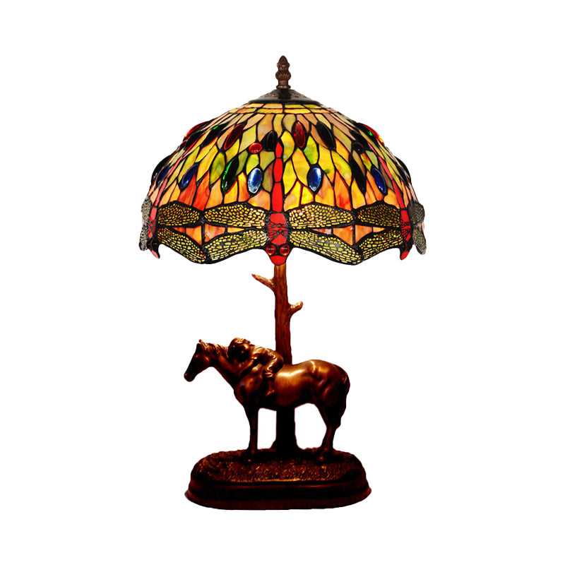 Tiffany Glass Coffee Table Lamp Kaleidoscope Pattern 1 Bulb Victorian Style Night Light with Horse Decoration