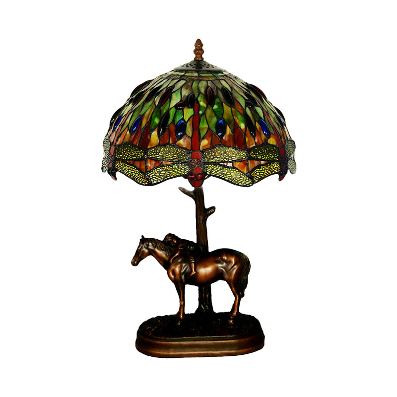 Tiffany Glass Coffee Table Lamp Kaleidoscope Pattern 1 Bulb Victorian Style Night Light with Horse Decoration