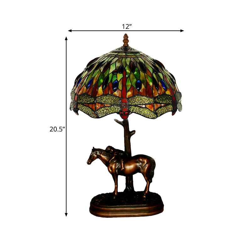 Tiffany Glass Coffee Table Lamp Kaleidoscope Pattern 1 Bulb Victorian Style Night Light with Horse Decoration