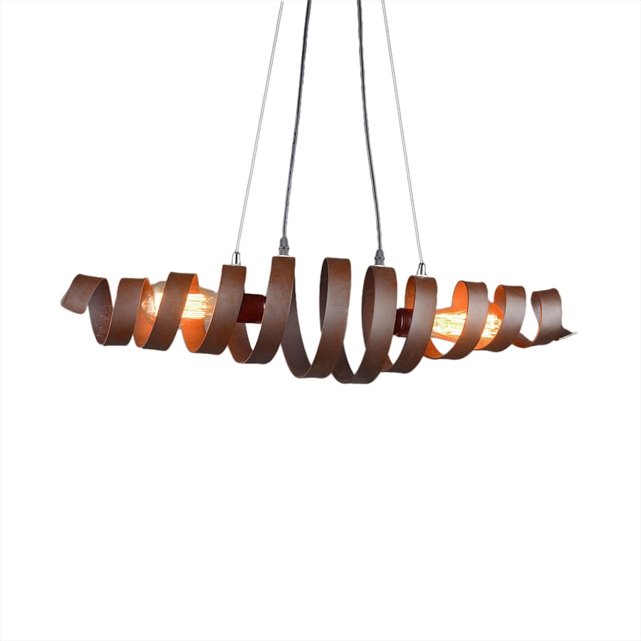Vintage Swirl Pendant Lamp 2 Lights Metallic Hanging Fixture with Adjustable Cord in Rust for Dining Table