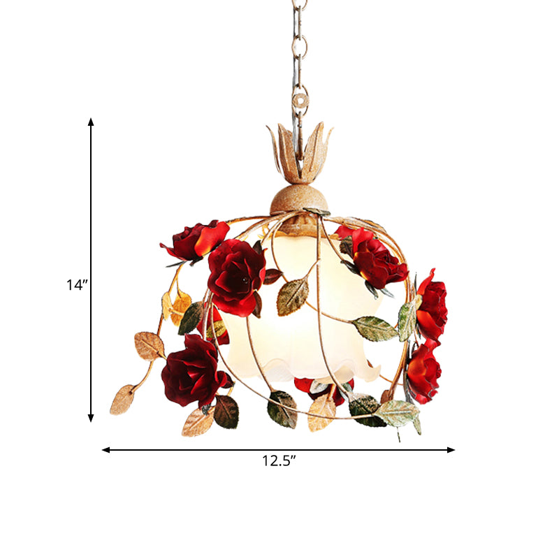 1 hoofd Frosted Wit Glas Drop hanglagers Landschap Rood Bloei eettafel Hangende lichtkit