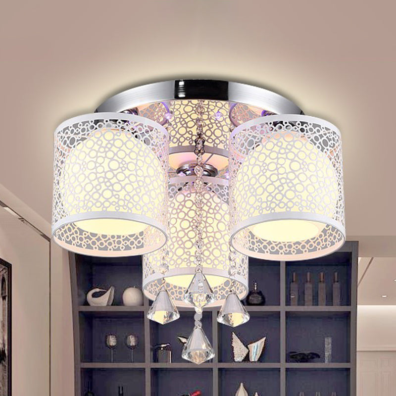 Cylindre lumineux semi-luxuriant en métal 3/5 têtes Mont à chasse d'eau moderne avec nuance en verre givré et cristal