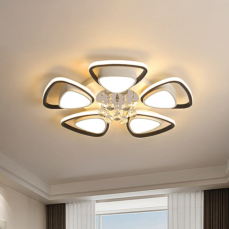 Minimalism Triangle Flush Mount 3/5-Bulb Clear Crystal Ball Ceiling Light Fixture in Black and White